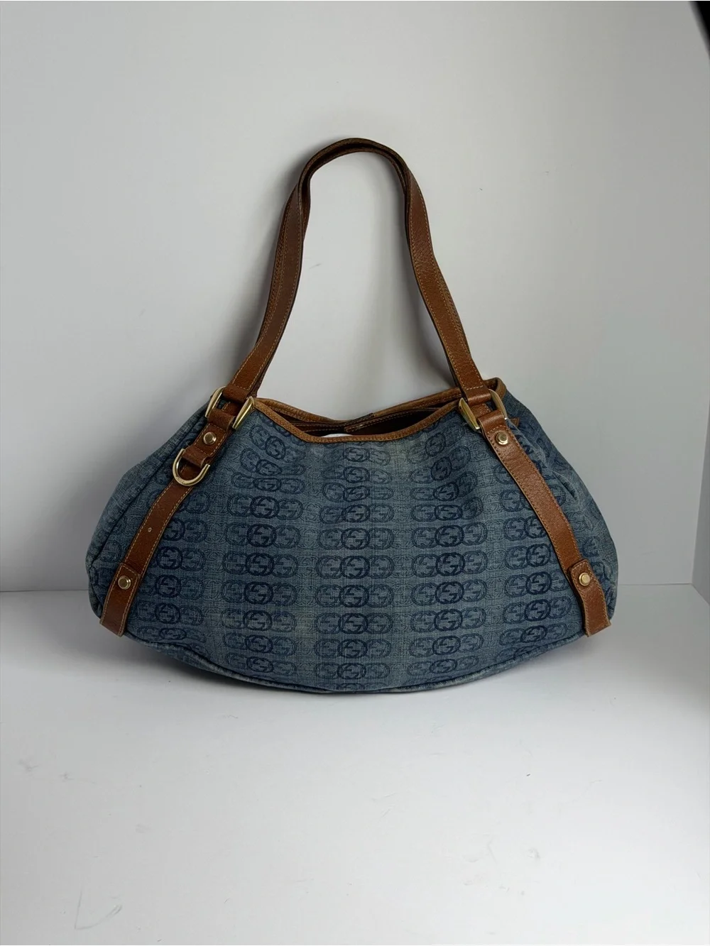 Gucci GG Monogram Denim Abbey Hobo Bag